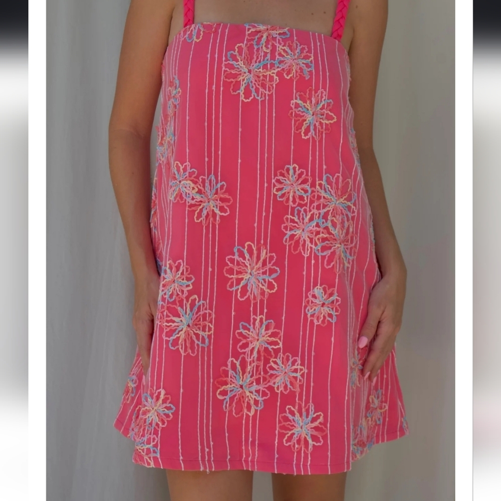 Braided Strap Pink Floral Mini Dress